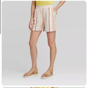 A New Day Linen Blend Striped Shorts - Cream Coral Orange Yellow Green Pastel
